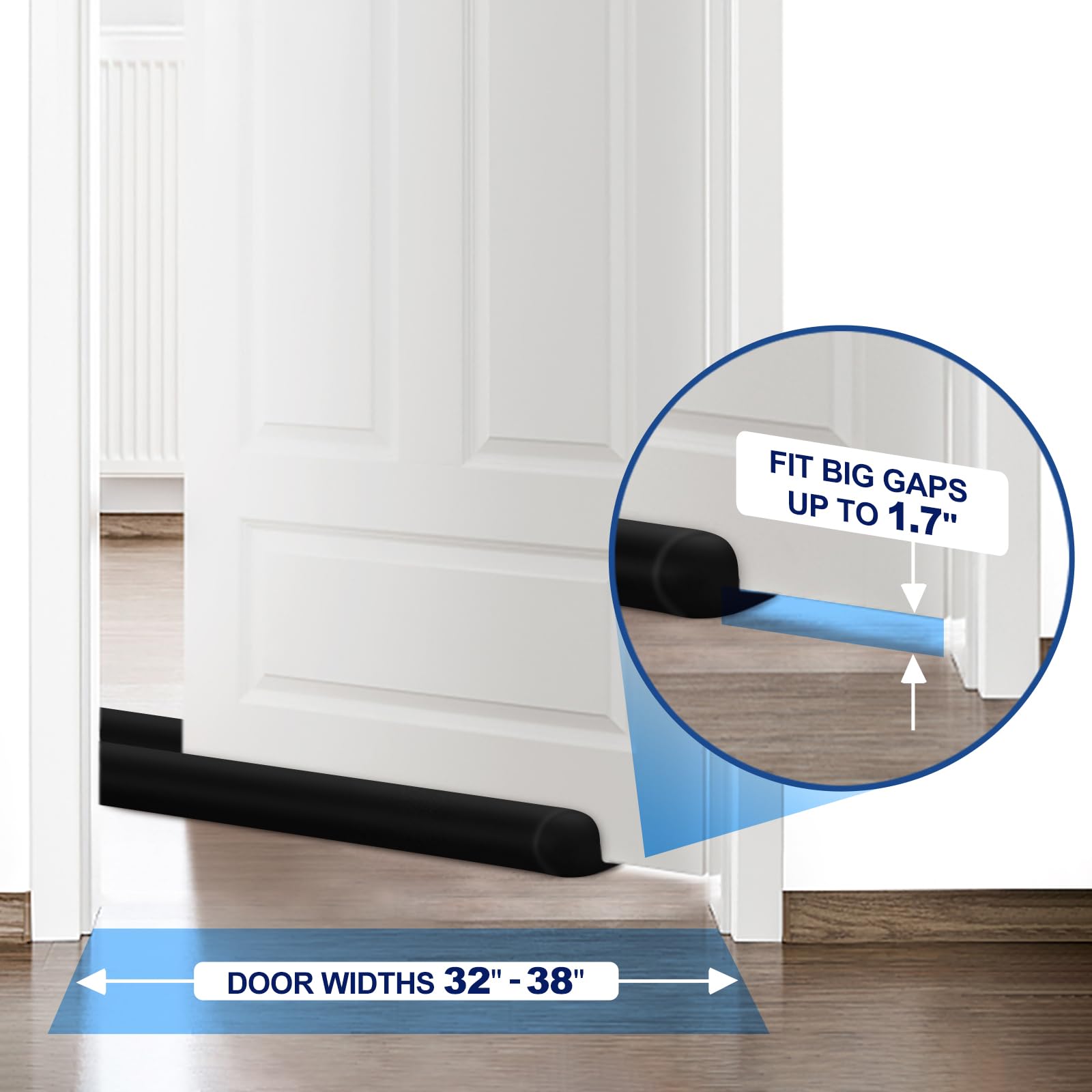 MAXTID Large Door Draft Stopper for Bottom of Doors 36” Under Door Sweep Noise Blocker Black Gap Stoppers Adjustable Doors Seal Sweep Guard Draft, Window Breeze Stoppers, Home Essentials Gadgets: 38"(Up to 1.7" Gaps) Black
