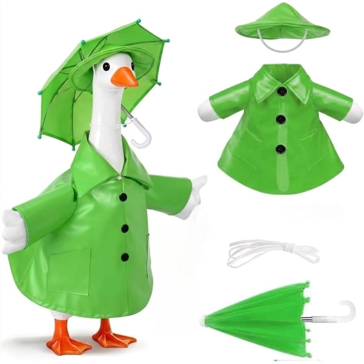 Porch Goose Summer Outfits, with Hat,Fit 23 Inch Lawn Goose Statue Garden (Raincoat Green)