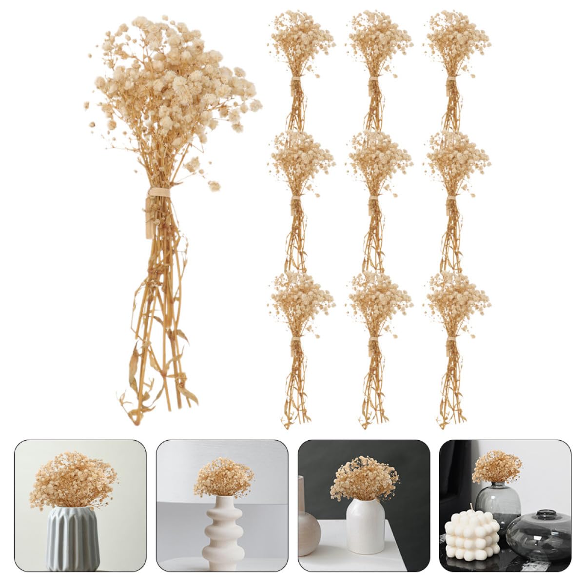 Housoutil Babysbreath Bouquet Delicati 10 Mazzi di Fiori Secchi Realistici Beige senza Manutenzione Decorazione per Tavoli e Davanzali per Casa e Caffè