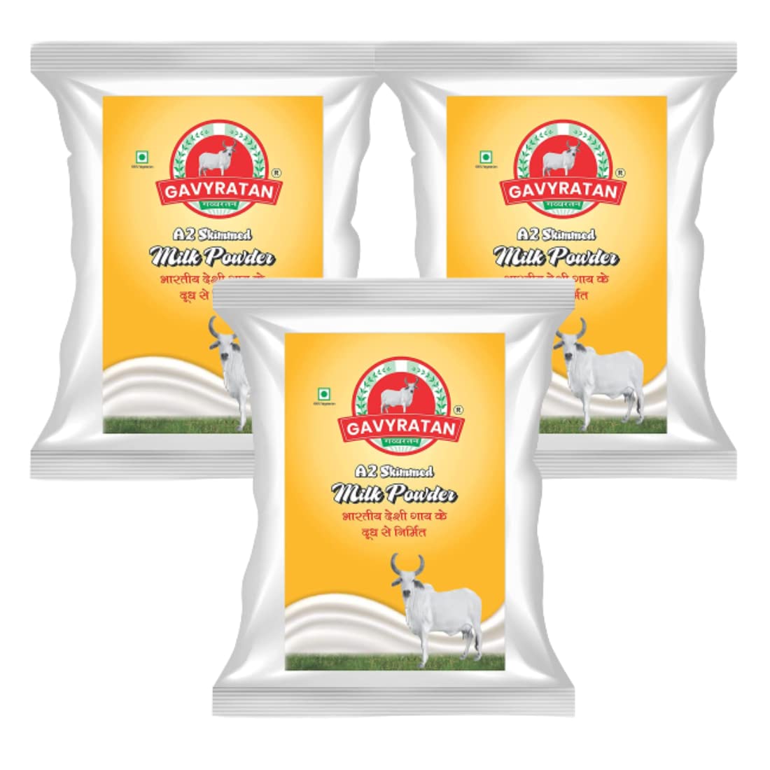 Gavyratan Pure and Natural A2 Desi Cow Skimmed Milk Powder for Tea Coffee (500g, Pack of 3)