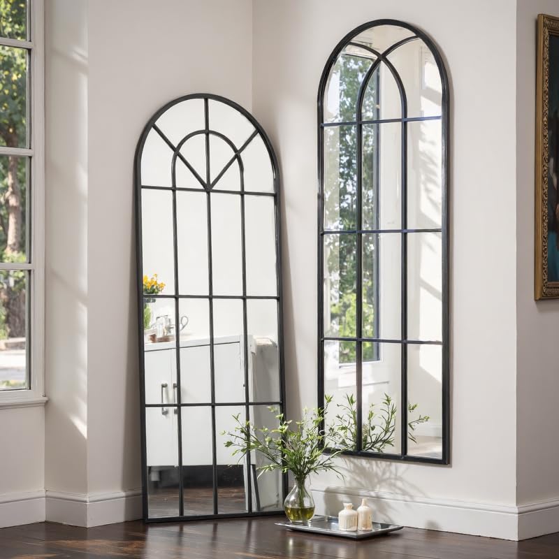 Image of OGCAU Arched Full Length Mirror, 65 inchx22 inch Floor Full Body Mirror, Black