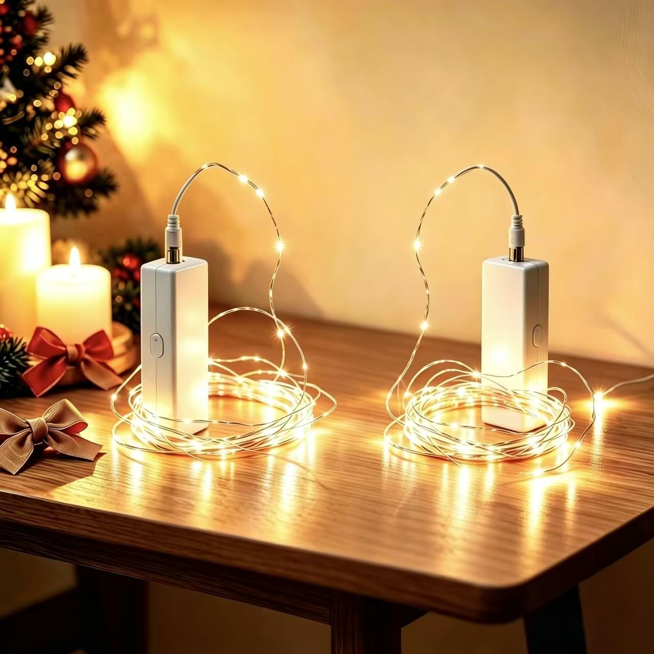 Guirnalda de 100 luces LED de color blanco cálido impermeable con temporizador de 33 pies