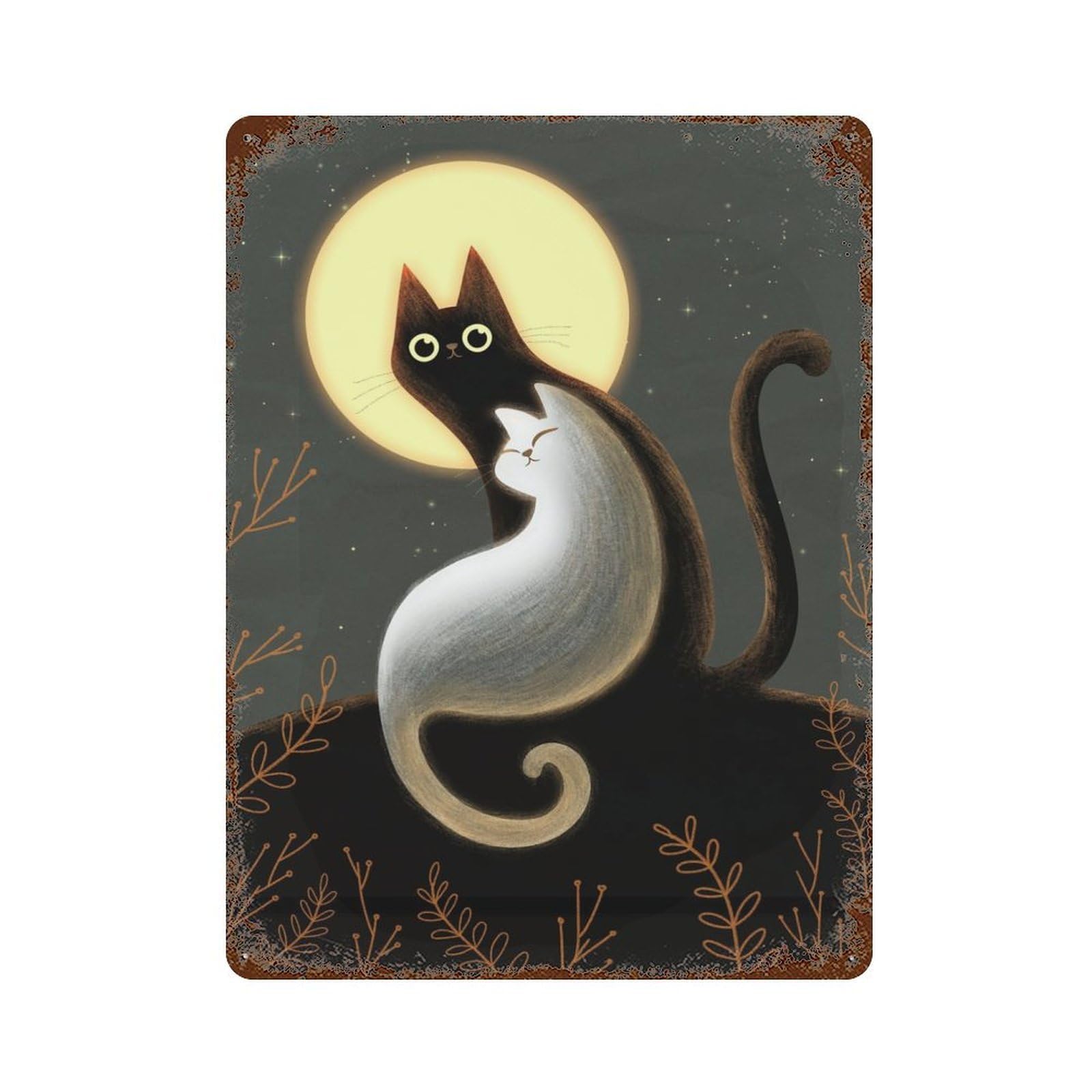 Cats in The Moonlight 15.7"x11.8" Rusty Metal Tin Sign, Novelty Wall Decor for Cafe, Home Bar And Lounge Decor