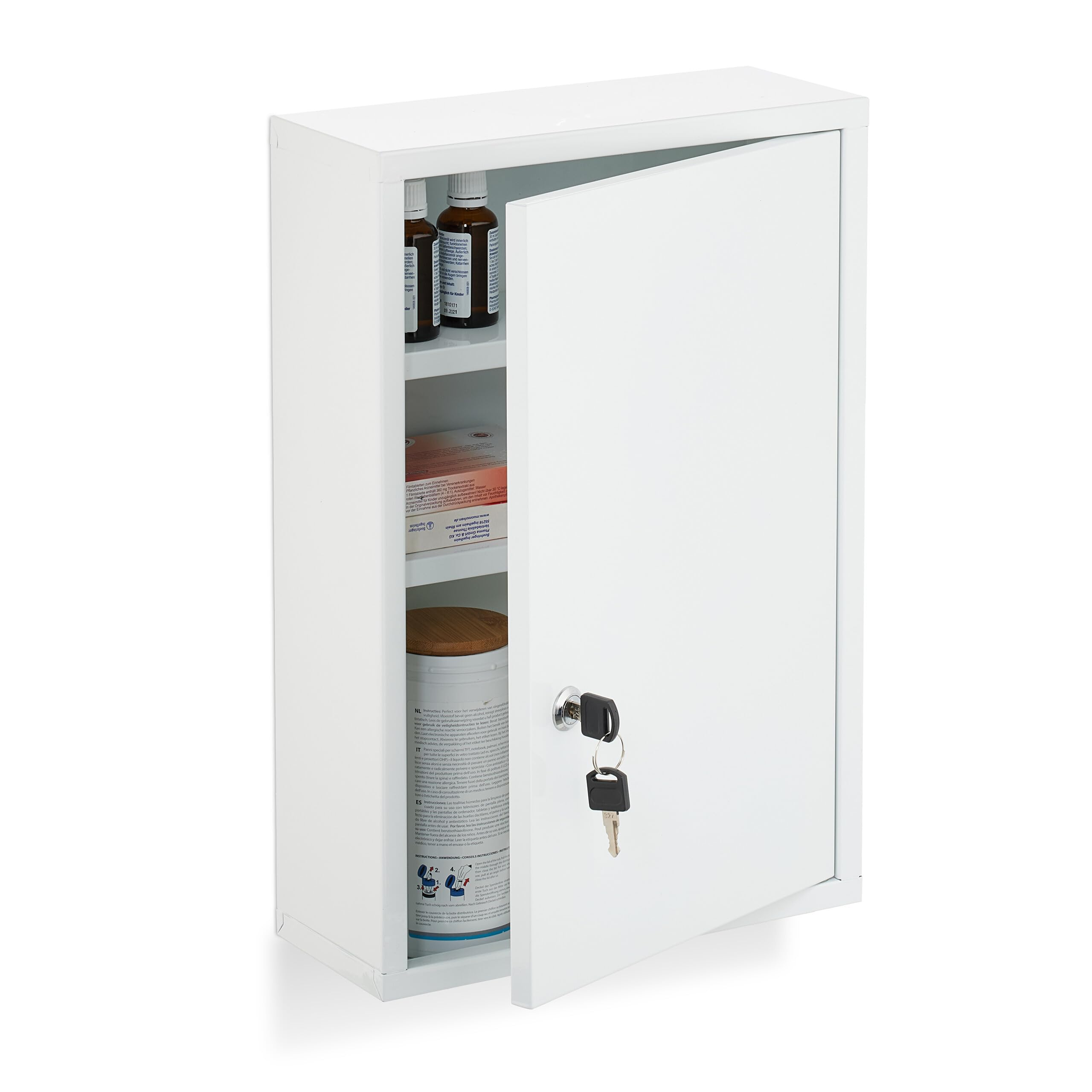 Relaxdays Medicijnkastje, Met Slot, 3 Vakken, Staal, HxBxD: 60 X 30 12 Cm Ehbo Kast Opbergkast Voor Medicijnen Wit 659664379