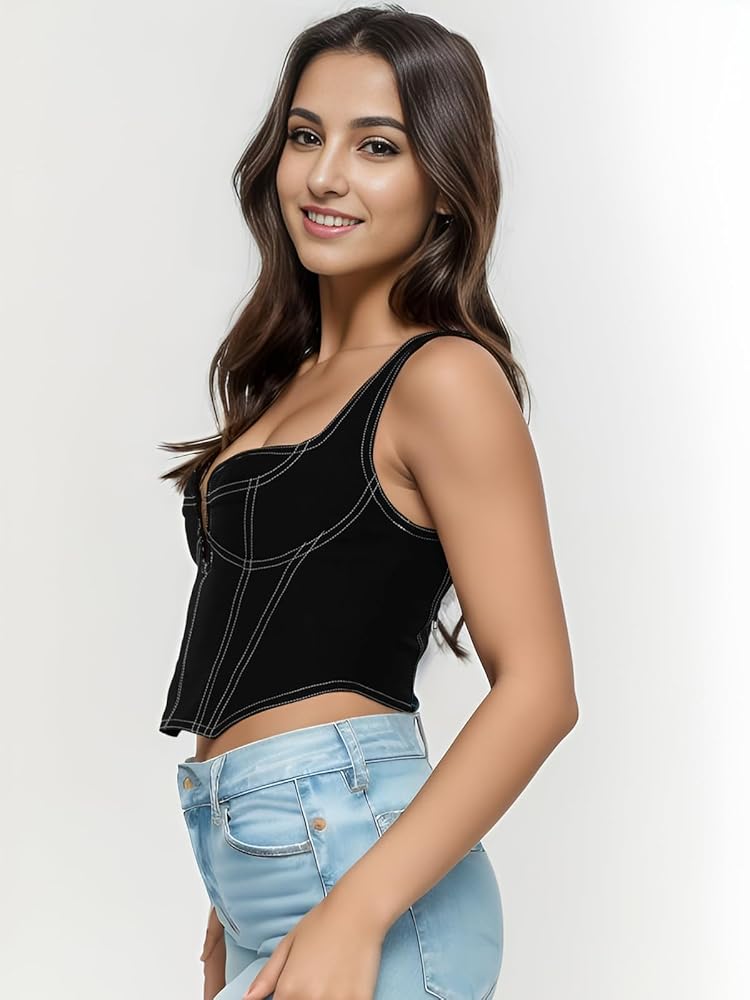 Amazon.com: MOALLUOM Deep V Neck Sleeveless Corset Crop Top