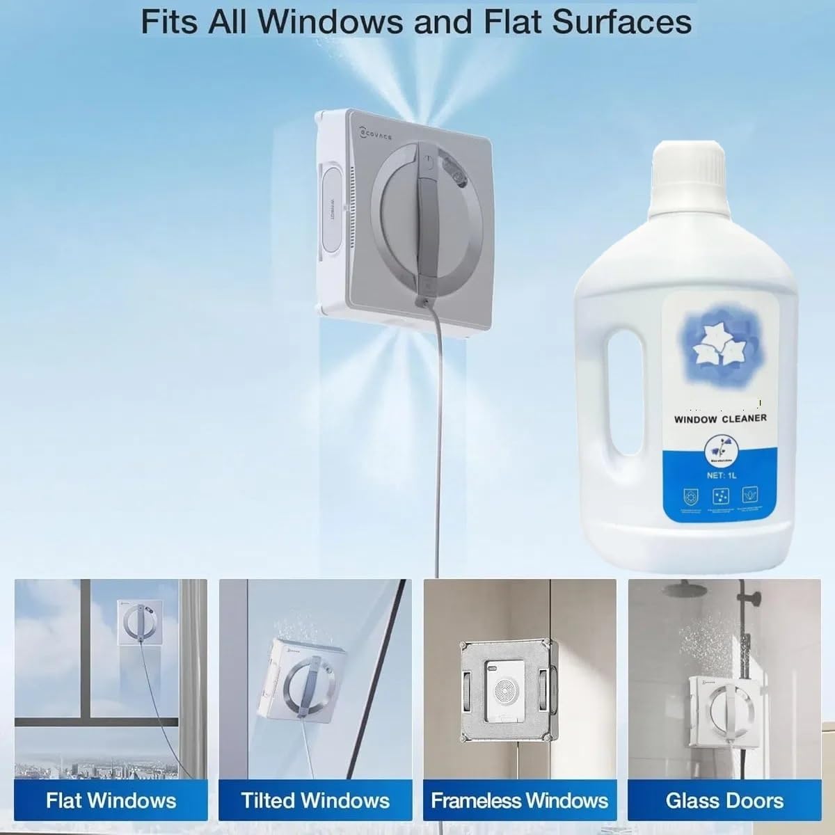 Solution De Nettoyage De Vitres 1L, Compatible Avec ECOVACS W1 PRO/W2 PRO/W2 Omni/WINBOT MINI(3PCS)