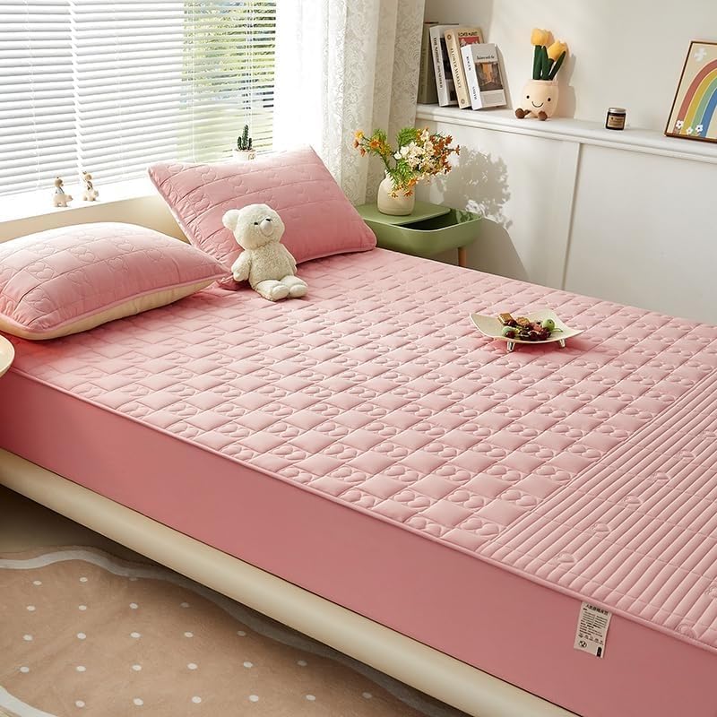 Protector de colchón Impermeable, Funda Ajustable para colchón con Bolsillo Profundo de hasta 28 cm, Funda de Cama silenciosa Lavable a máquina (Rosa, 90 x 200 cm).