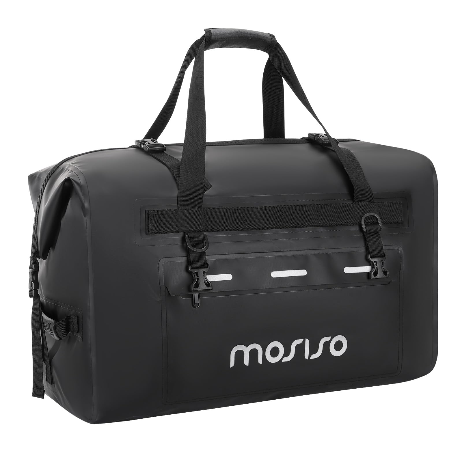 MOSISO Sac Moto Imperméable 60L, Grand Sac Coffre Arrière avec Bandoulières, Poches Zippées, 4 Sangles à Dégagement Rapide pour Moto Voyage Camping, Fermeture Enroulée, Noir