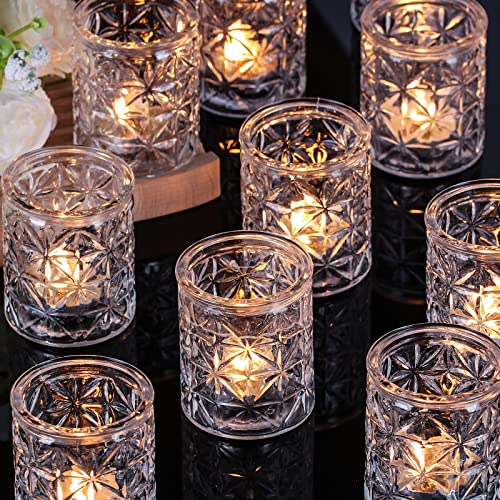 Sunnyfuture ASIN 12Pcs Clear Votive Candle Holders, Halloween Candle Holders, Glass Tea Light Candle Holders cover