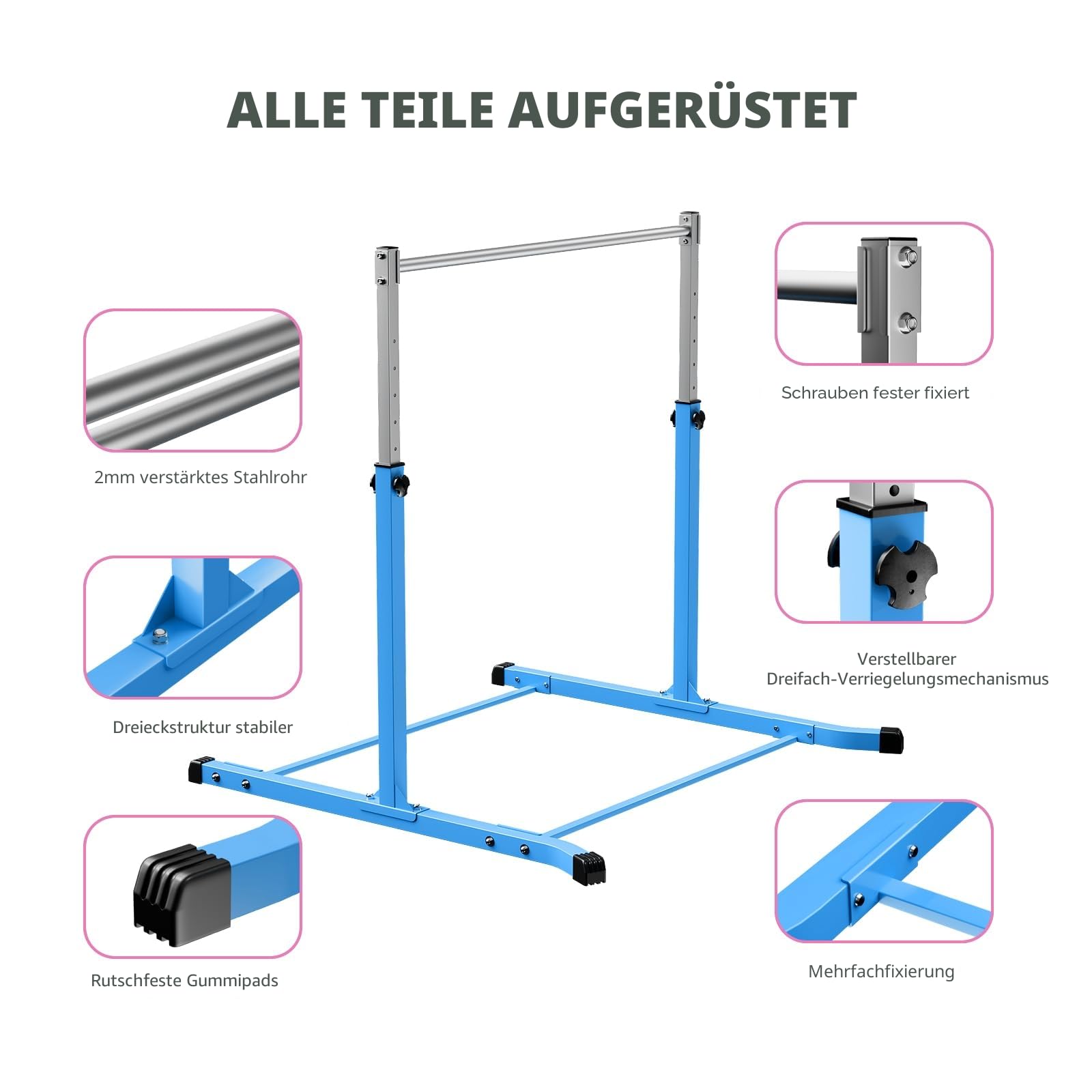 Mosebears Gymnastikstange, Heimgymnastikausrüstung für Kinder im Alter von 3–15 Jahren, stabile Stahlkonstruktion, rutschfest, einfach zu montieren, 90 bis 150 cm, höhenverstellbar