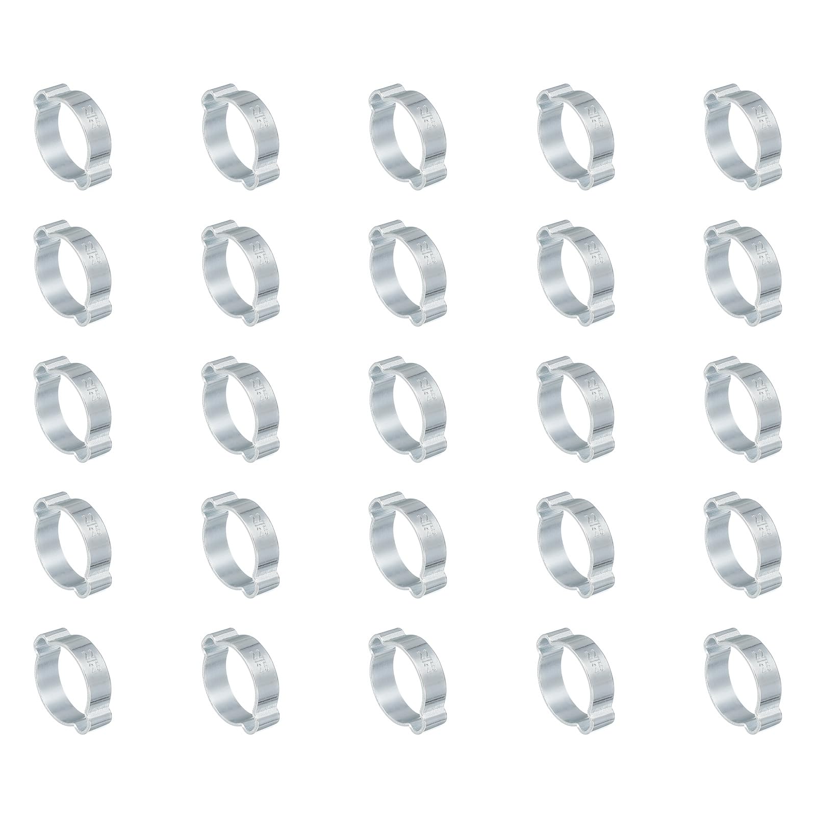 PATIKIL 25 Pack 22-25mm Double Ear Hose Clamp, Galvanized Steel O Clip Crimp Rings for Fuel Petrol Pipe Tube Fitting Connections, Silver Tone