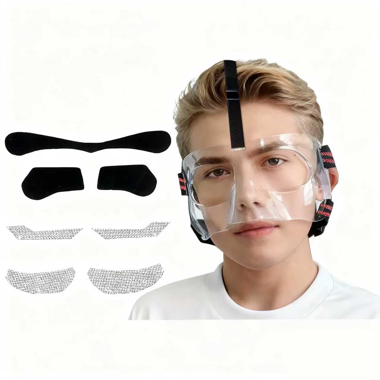 Nose Guard for Broken Nose Protective Face Masks for Basketball and Soccer Sports Adjustable Face Mask with Foam Padding for Men and Women with Drill