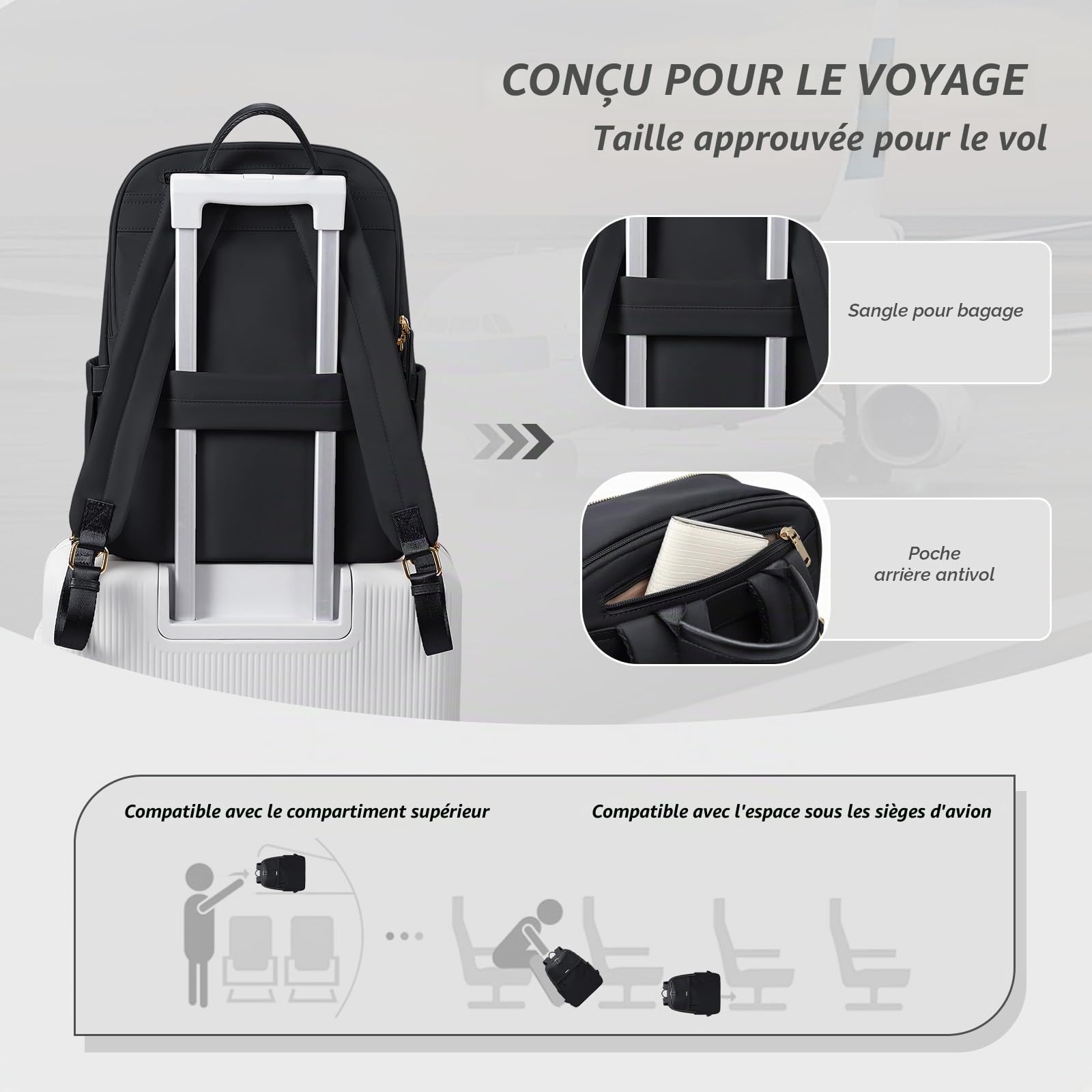 GOLF SUPAGS Sac à Dos pour Femmes avec Compartiment Séparé pour Ordinateur Portable, Sacs D'ordinateur Résistants à L'eau pour Voyage, Travail, Collège