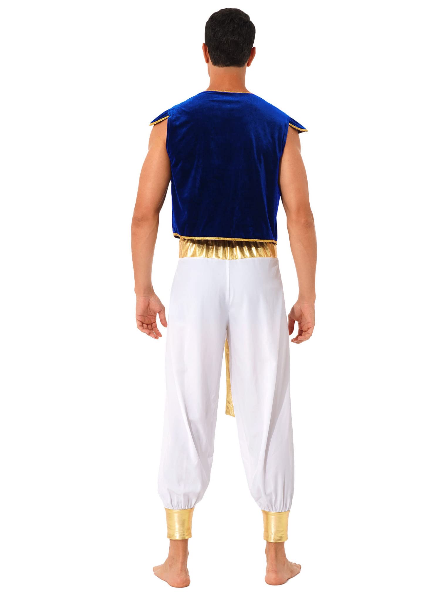Freebily Costume Principe d' Arabia Uomo 3 Pezzi Gilet in Velluto + Cintura + Pantaloni Bloomers Costume di Halloween Gioco di Ruolo Cosplay Aladino Costume Carnevale