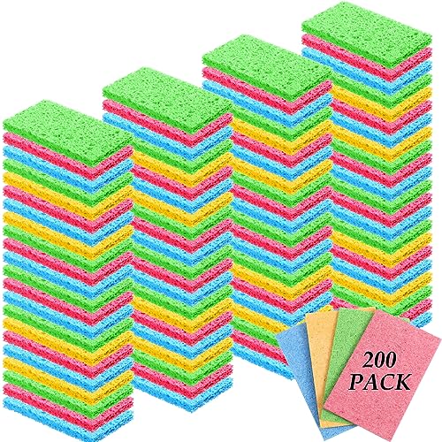 Image of Zhengmy 200 Pieces Sponges Bulk Sponges Kitchen Compressed Sponge Natural Dish Sponge Compressed Wood Pulp Cleaning Without Scratching for Kitchen Bathroom, 3.9 x 2.4 x 0.12 Inch (Multicolor)