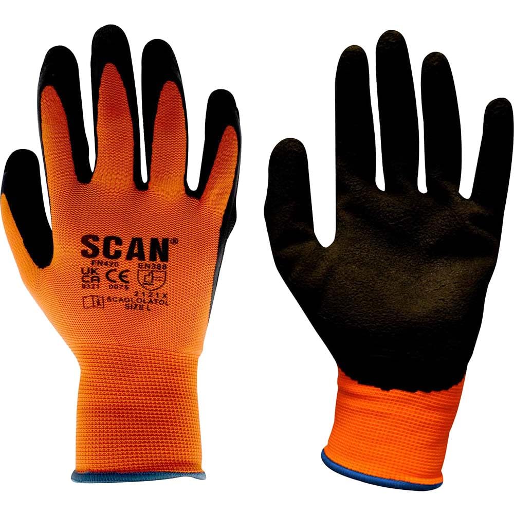 Scan Orange Hi-Vis Foam Latex Coated Gloves - M (Size 8)