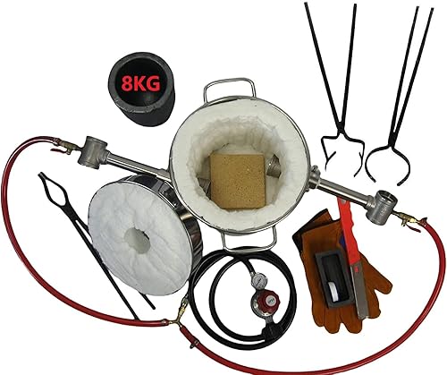 Horno de fusión de metal de 17.6 lbs con pinzas de crisol y crisol, juego de herramientas de fundición para el hogar, para fundir oro, cobre, latón,