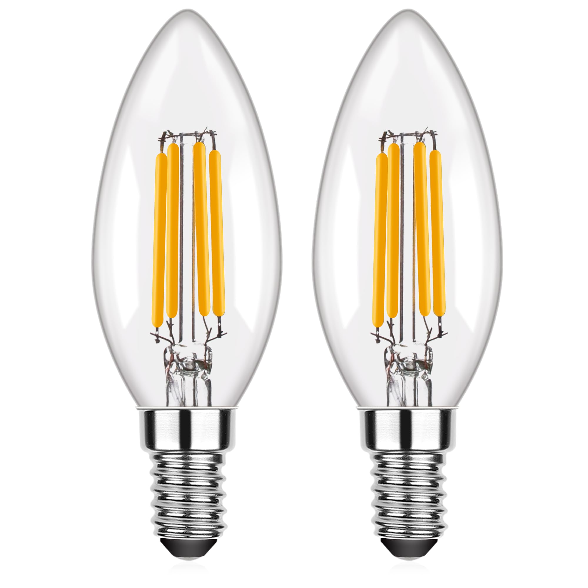 Genixgreen E14 Dimmable LED Light Bulb,Small Edison Screw SES Candle Bulbs 40W Equivalent,4W Filament Decorative Energy Saving Bulb for Chandelier,Warm White 2700K,400LM,2 Pack