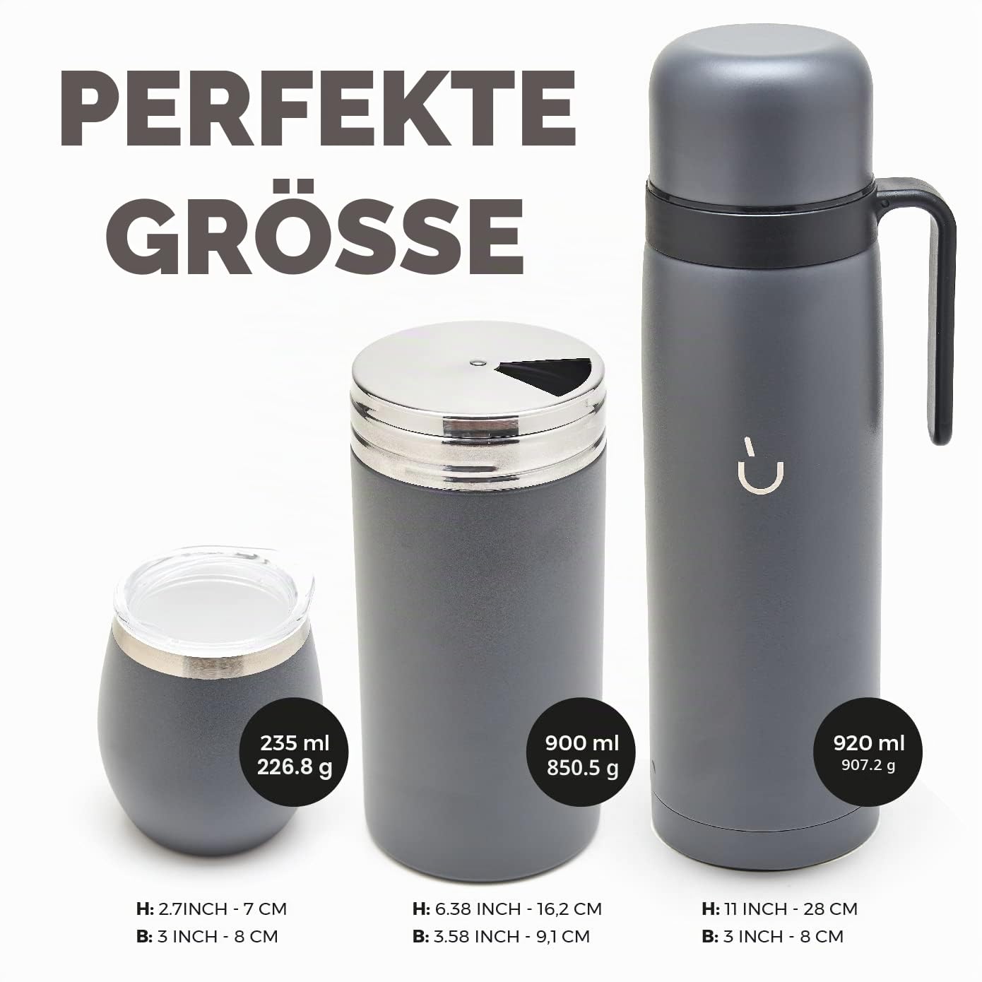BALIBETOV Komplettes Yerba Mate Set – Moderner Mate Gourd, Thermos, Yerba Behälter, zwei Bombillas und Reinigungsbürste im Lieferumfang enthalten – Alle Premium Qualität 304 18/8 Edelstahl