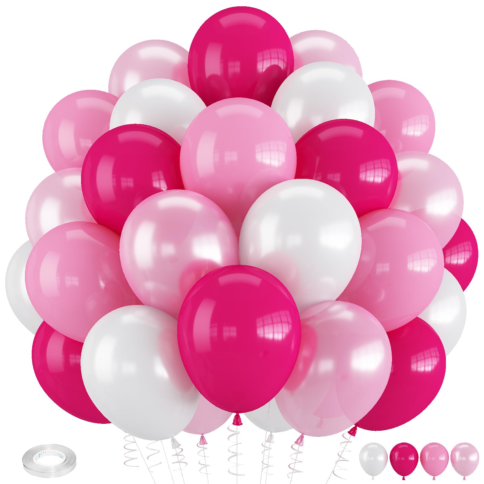Froova Pink and White Balloons, 60 PCS 12 Inch Hot Baby Pink Pearl White Latex Balloons for Valentines Day Girls Women Princess Birthday Party Baby
