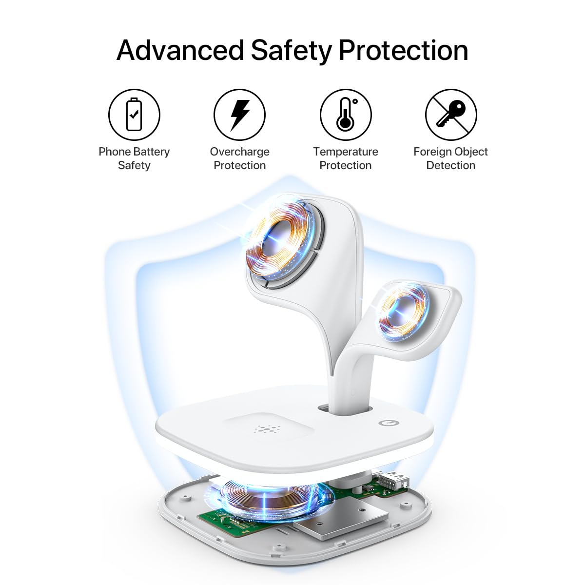 EXW Mag-Safe Chargeur Induction, Magnétique 3 en 1 Station de Charge pour Apple avec Lampe, Chargeur sans Fil Rapide pour iPhone 17 16 15 14 13 12 Pro Max/Plus/Air, Apple Watch, pour AirPods-Blanc