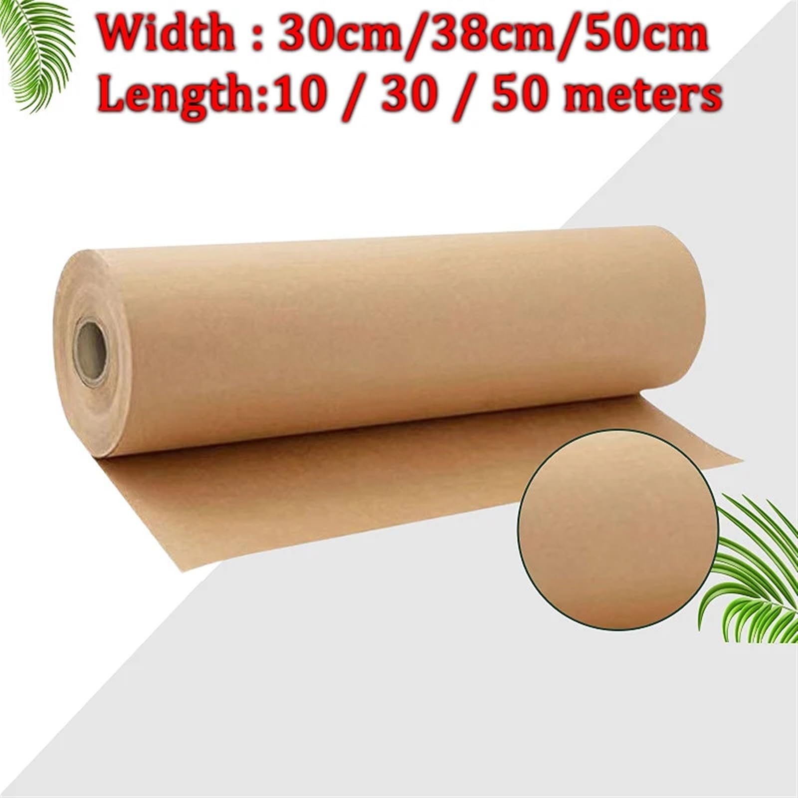 10/30/50 Meter Original Holz Zellstoff Braun Kraft Papier Rolle Puffer Verpackung Papier Rolle Kraft Papier Geschenkpapier Natur(38cm x 50 Meters)