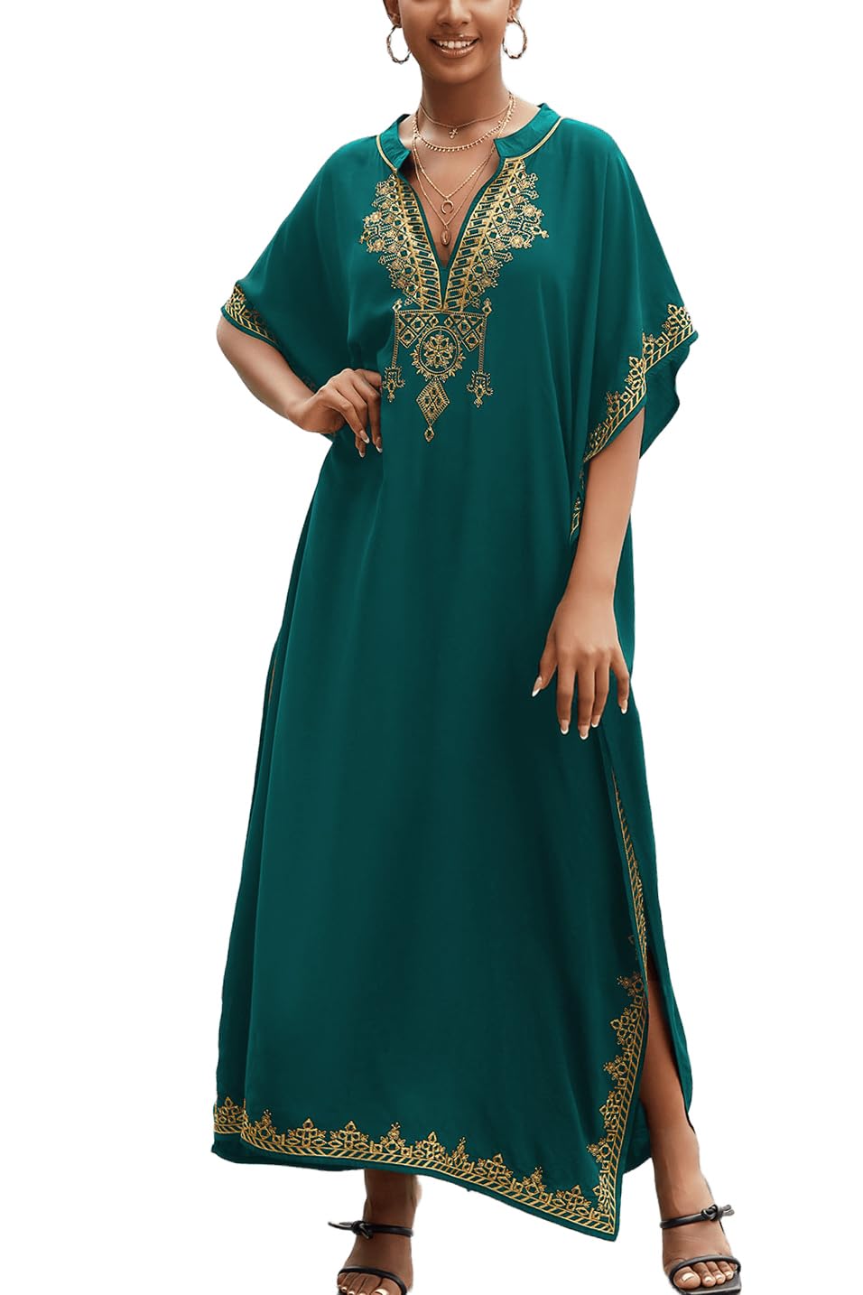 Long Kaftan Bohemian Kimono Beach Swimsuit Cover Up Maxi Dress for Women