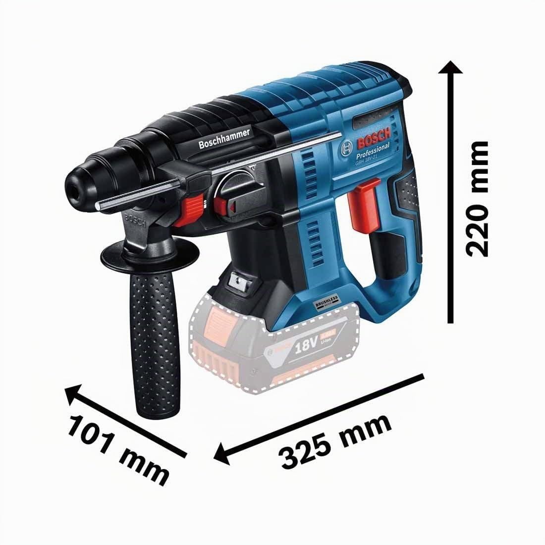 Bosch Professional 18V System GBH 18V-21 - Martillo perforador a batería (Brushless, 2,0 J, Ø máx. hormigón 21 mm, SDS plus, sin batería, en caja)