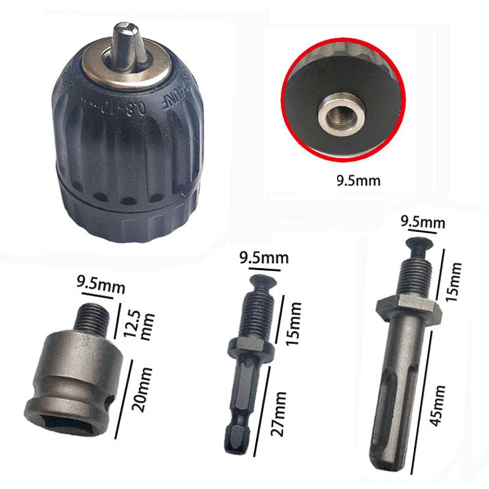 5 zestaw 3 szczękowy uchwyt wiertarski SDS Plus Hex Shank Quick Change Connector Converter 10mm 4 szt./zestaw
