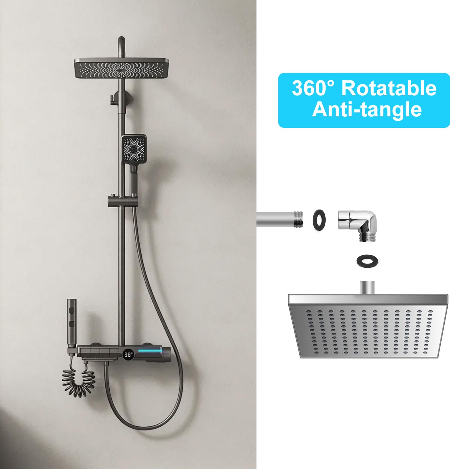 HENGBIRD Słuchawka prysznicowa adapter 90 stopni z uszczelką, przegub głowicy prysznicowej, deszczownica, adapter do węża prysznicowego 1/2 cala, miedziana złączka kątowa do przyłącza filtra