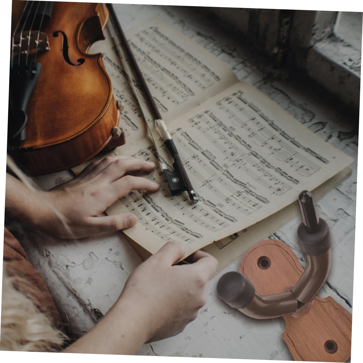 HANABASS Wall Mounted Violin Hanger Hook Stylish Instrument Hanger with Walnut Base for Home Securely Displays Your Musical Instruments