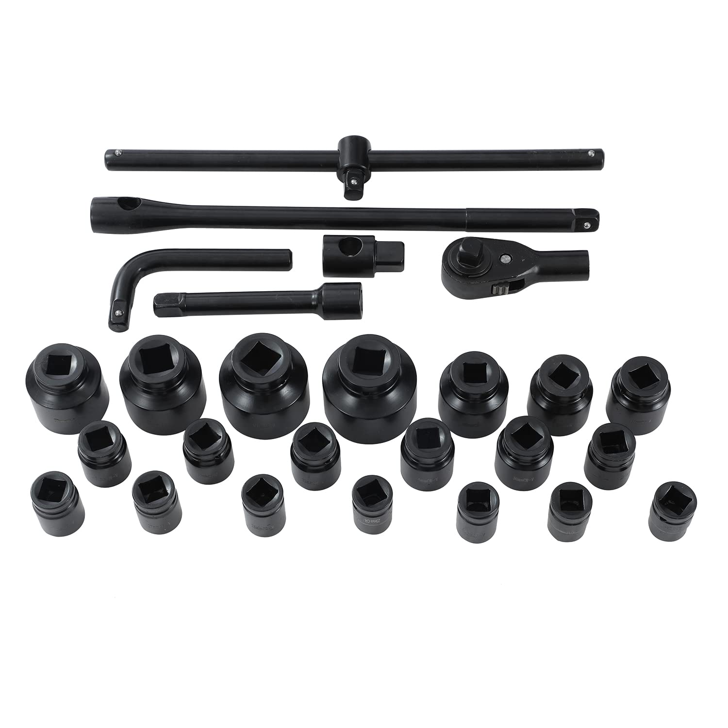 KATSU 3/4" Set di Chiavi a Bussola Profonda Impact 26 Pezzi, 21-65mm Metrico con Chiave a Cricchetto a 24 Denti, Automotive Camion Trattori Motori Riparazione Meccanico Strumento (Budget)