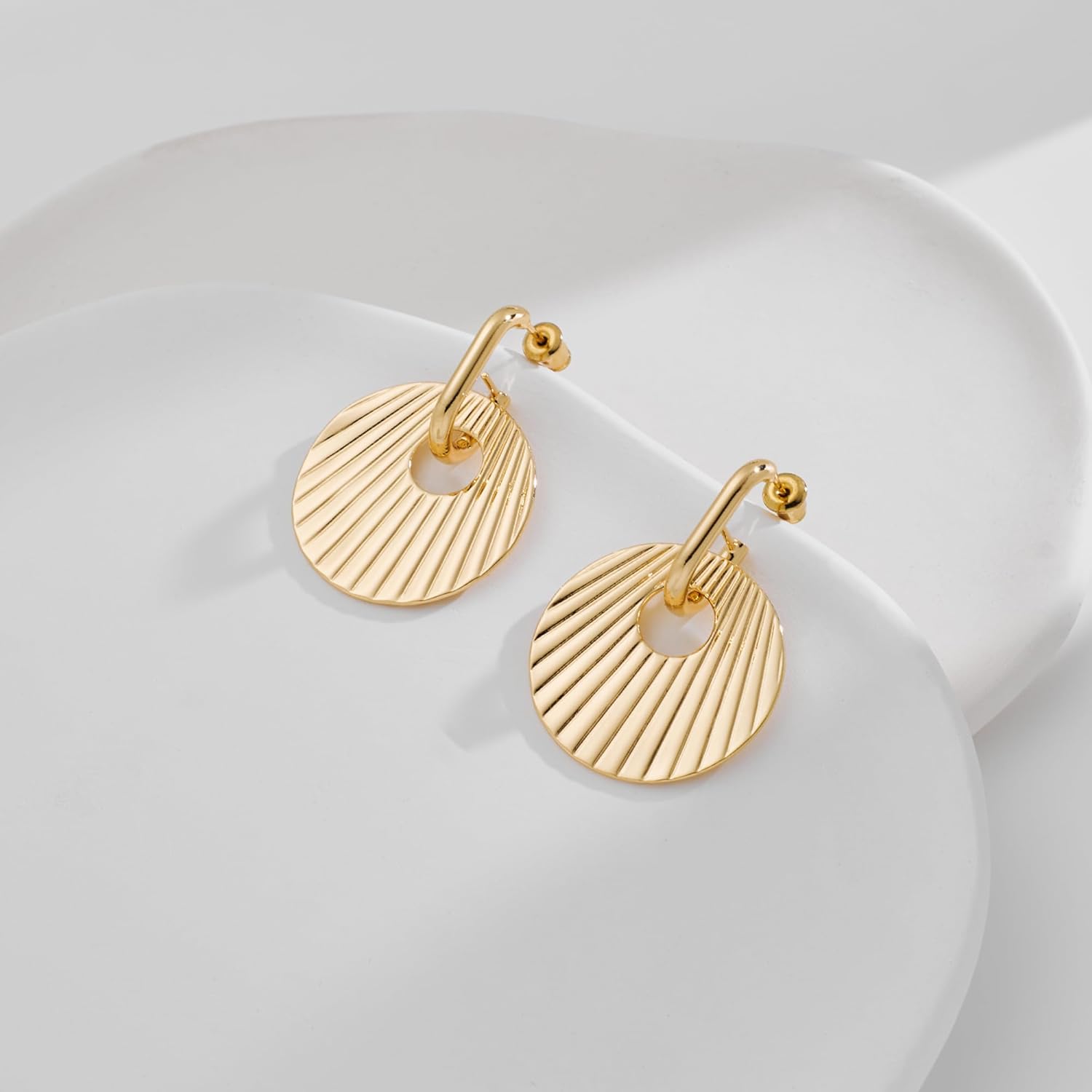 Gold Earrings for Women Stripe Dangle Gold Plated Earrings Geometric Fashion Statement Jewelry Gift for Her - Image 4