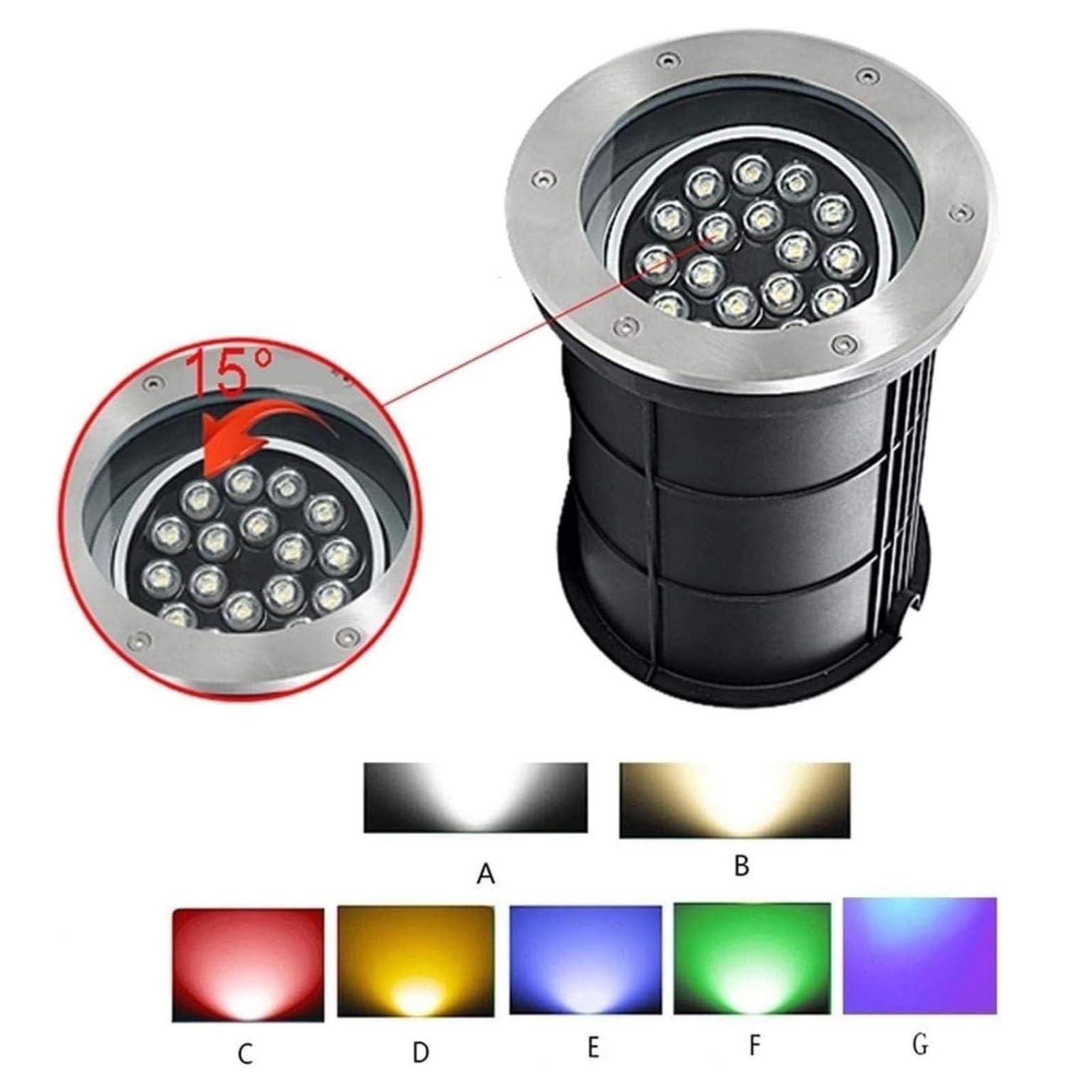 Luz Empotrable En El Suelo Con Ángulo Ajustable - Lámpara LED De Paisaje Para Exteriores, Foco LED Empotrable Impermeable IP66, Lámpara Enterrada De 220V(Rgb,12W)