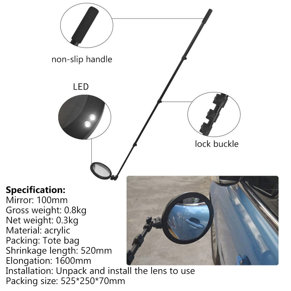 Espejo de inspección telescópico para vehículos con luz LED, ángulo Ajustable de 20 a 62°, Espejo Convexo para automóvil de 16 cm de diámetro, Efecto HD 2X