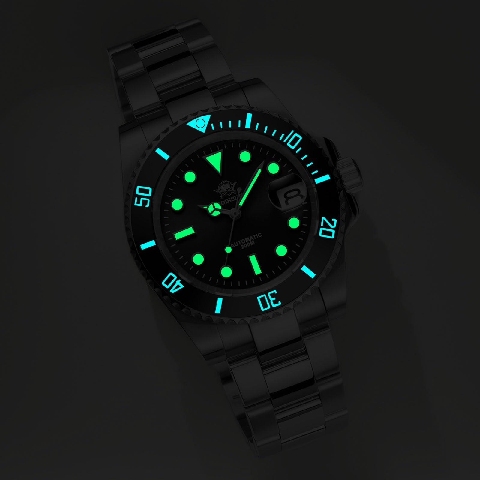 ADDIESDIVE Herren Automatikuhr Taucher Unterwasser 200m Leuchtuhr NH35A/8215 Uhrwerk Edelstahluhr