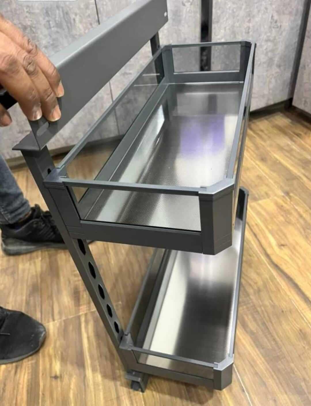 KRISHNA PLYWOOD Modular Kitchen Pull Out Basket with Glass Shelf Size 20x21x4, 6, 8 Inches