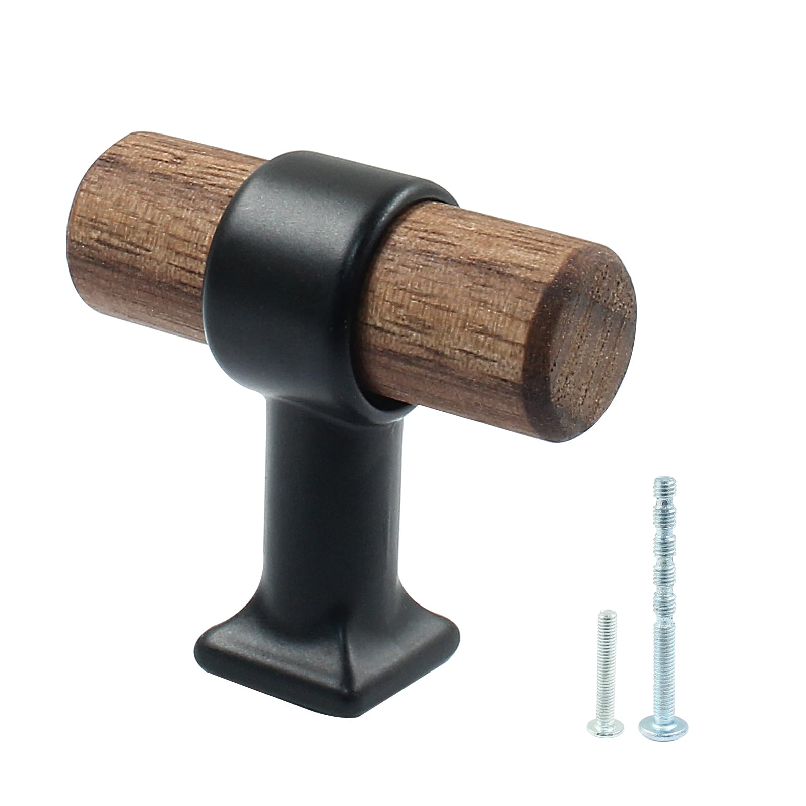 Piutouyar 4 Pack Walnut Cabinet Pulls, Single Hole Wood Drawer Handle Knobs, 40mm/1.57" T Bar Knob Pull Handles with Screws, Wooden Dresser Knobs for Kitchen, Cabinet, Drawer, Cupboard