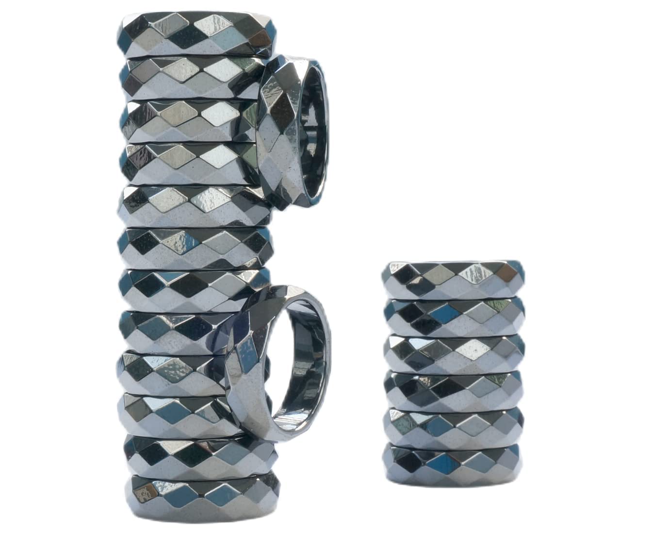 RICHRIAN 100-Pack Crystal Hematite Rings - Black Band Rings Bulk, Sizes 6-13, Wholesale - View #3