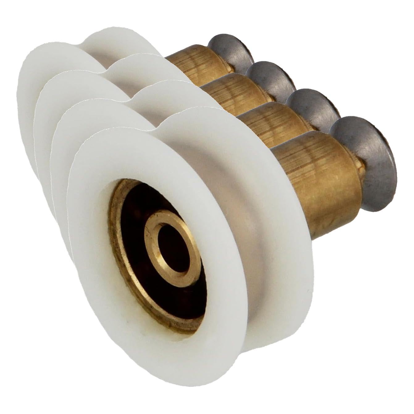 Amig - Set de 2 Rodamientos de mampara Mod. MMP11 - Ø24 X 23 mm - Nylon - Blanco - Rodamiento semicircular con tornillo avellanado PHILIPS DIN 965 A2-M5X8 - Para Puerta Corredera de Duchas de Baños