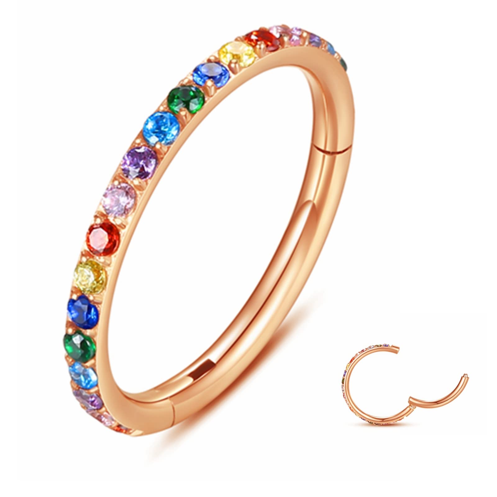 Yrogcu 20G 18G 16G 14G Single/Double Hoop Stainless-Steel Seamless-Hinged-Piercing Segment-Clicker Nose-Ring-Hoop : Diameter 6mm 8mm 10mm 12mm Cartilage Earrings — view 26