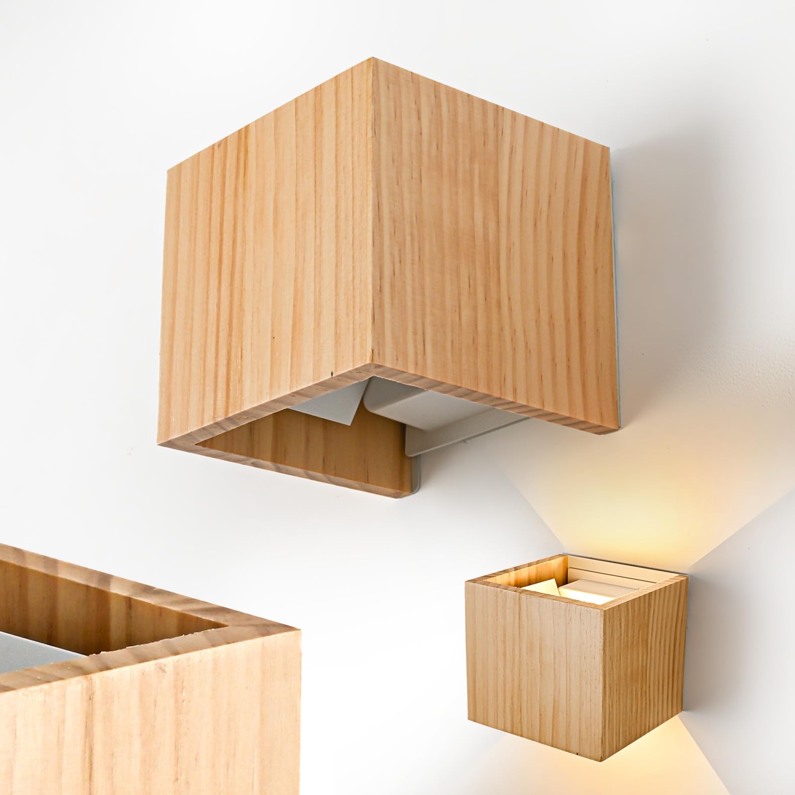 Aplique pared Interior LED 6W Madera, Lámpara de LED Luz Aplique pared Vintage Blanco Cálido 3000K Moderna Iluminación Interior para Pasillo Patio Terraza, 2PCS