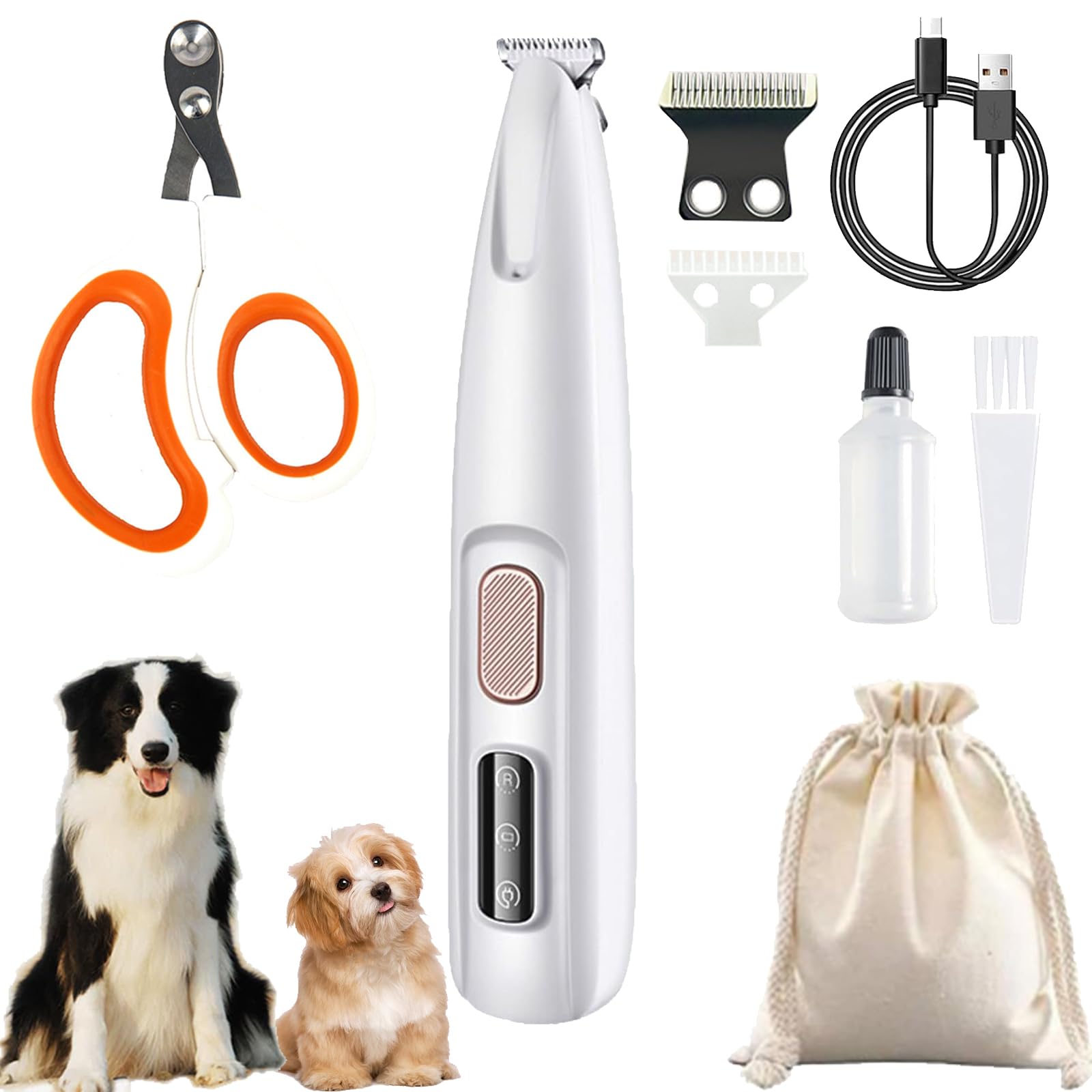 Tailseew Dog Paw Trimmer,2025 Paw Trimmers for Dog's Feet,with LED Light,Fully Waterproof,Rechargeable Low Noise Clipper for Dogs Cats Trimming Paws,Eyes,Ears,Face,and Rump (1 Set+Replacement Head)