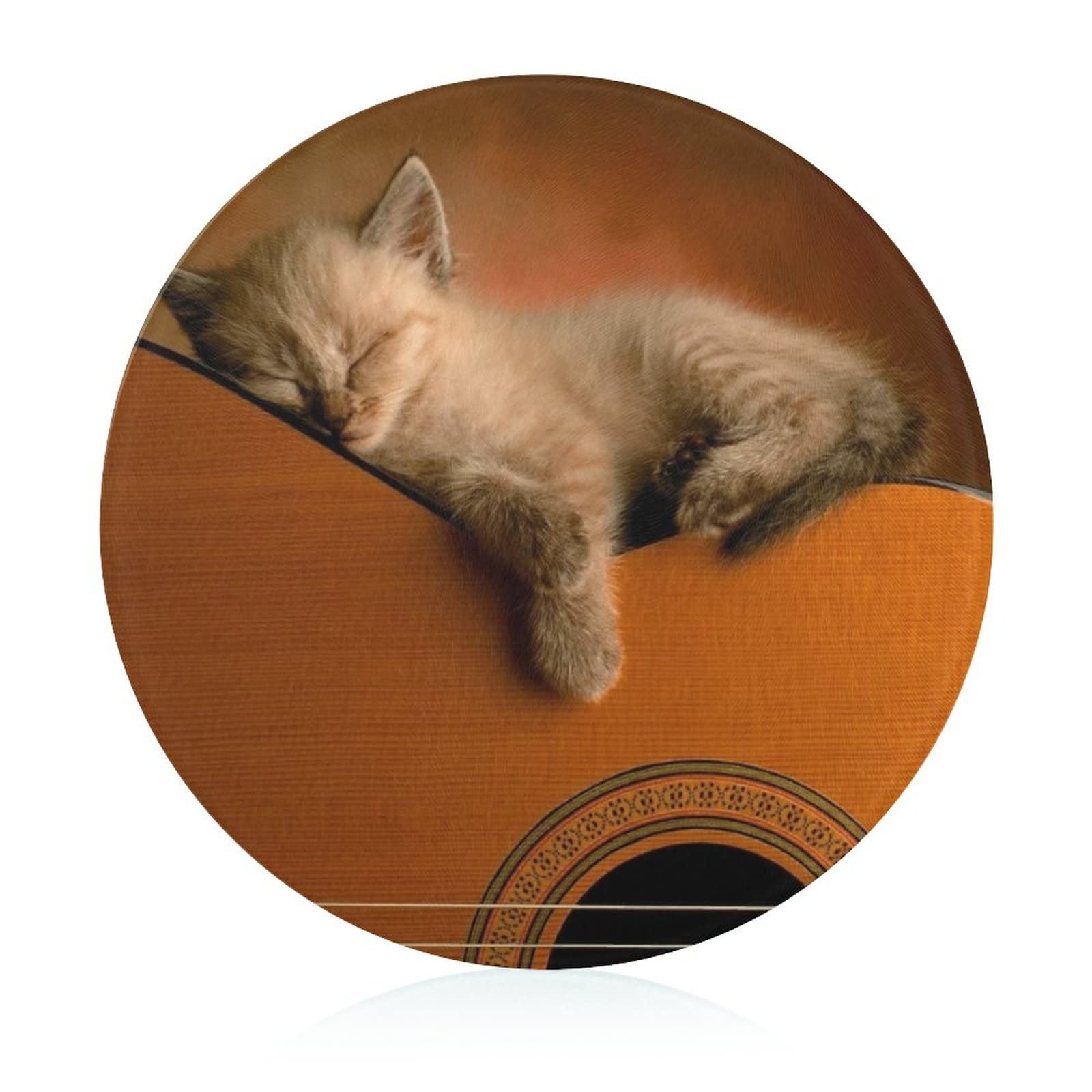 Planche à découper en verre motif guitare chaton un cadeau de cuisine idéal