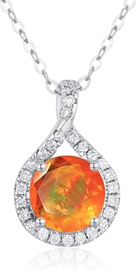Orange fire opal diamond necklace pendant-Dainty drop layering necklace with chain-Simple small gold necklace-Alternative October birthstone