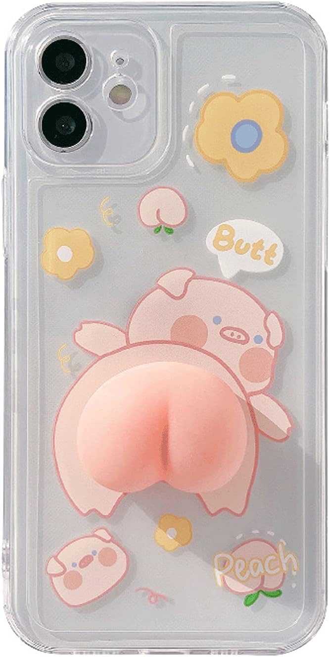 RertnocnfRertnocnf Cute Character Vivid 3D Pig Butt Design Case Compitable with iPhone 13 Pro Max Girls Women Fun Animal Ass Glossy Transparent Soft TPU Cover Anti-Scratch Phone Skin