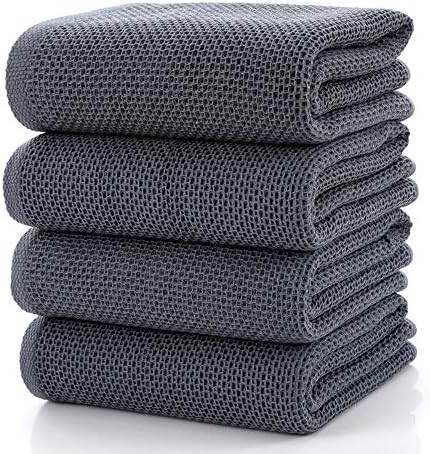 CC Caihong Towels Waffle Weave Drying Cotton Large Lightweight Thin Knit Bath Towel Set - (4 Pack 27 inch x 55 inch) - Grey Blue