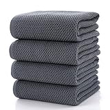 CC CAIHONG Towels Waffle Weave Drying Cotton Large Lightweight Thin Knit Bath Towel Set - (4 Pack 27 inch x 55 inch) - Grey Blue
