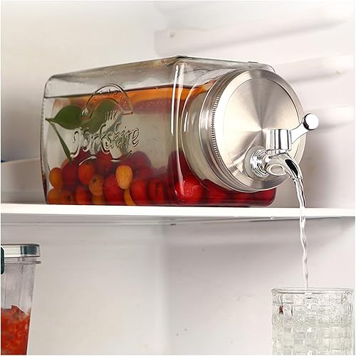 Cubo de hielo de vidrio con grifo de acero inoxidable, dispensador de bebidas de jarra de 3 L para refrigerador, dispensador de detergente líquido