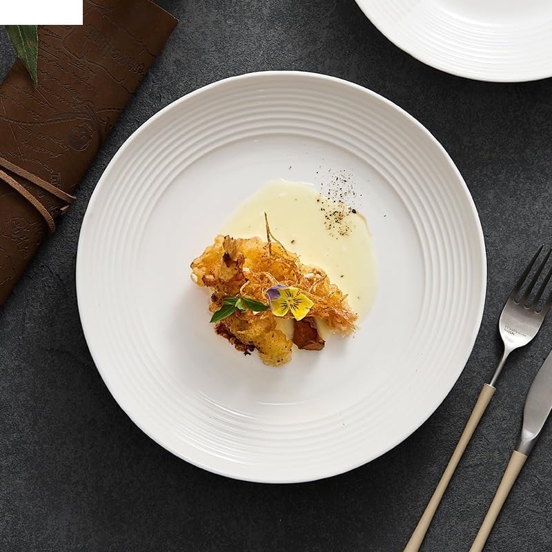 Ceramic plates,dessert plates,Plates Pure White Ceramic Horizontal Pattern Deep Plate Restaurant Salad Plate Dessert Plate Cold Dish Plate(7.8 Inch)